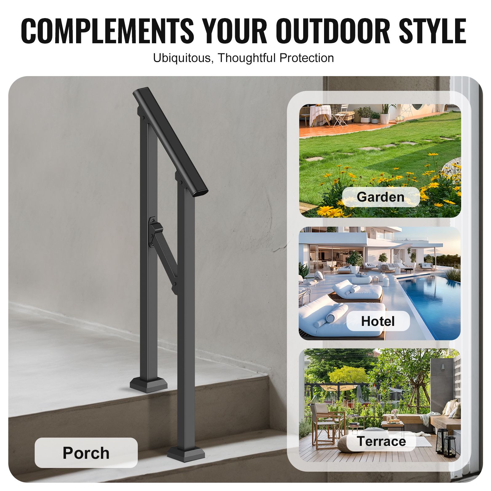 Handrails for Outdoor Steps, 1-2 Step Stair Hand Rail Kit, Transitional Carbon Steel Railings with Installation Kit, Stair Rails for Seniors, Concrete Steps & — image 6