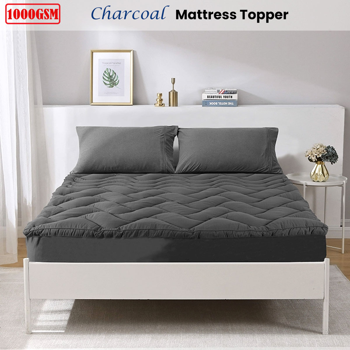 Ramesses 1000GSM Charcoal Mattress Topper King โ image 2