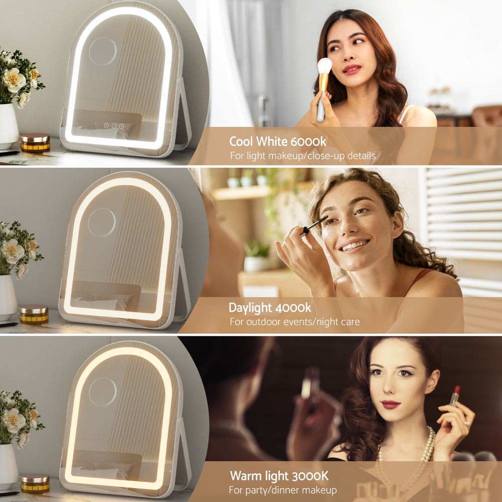 Embellir Makeup Mirror 35x45cm Dressing Vanity LED Stripe Light with 5x Magnification Rotation White Arch โ image 5