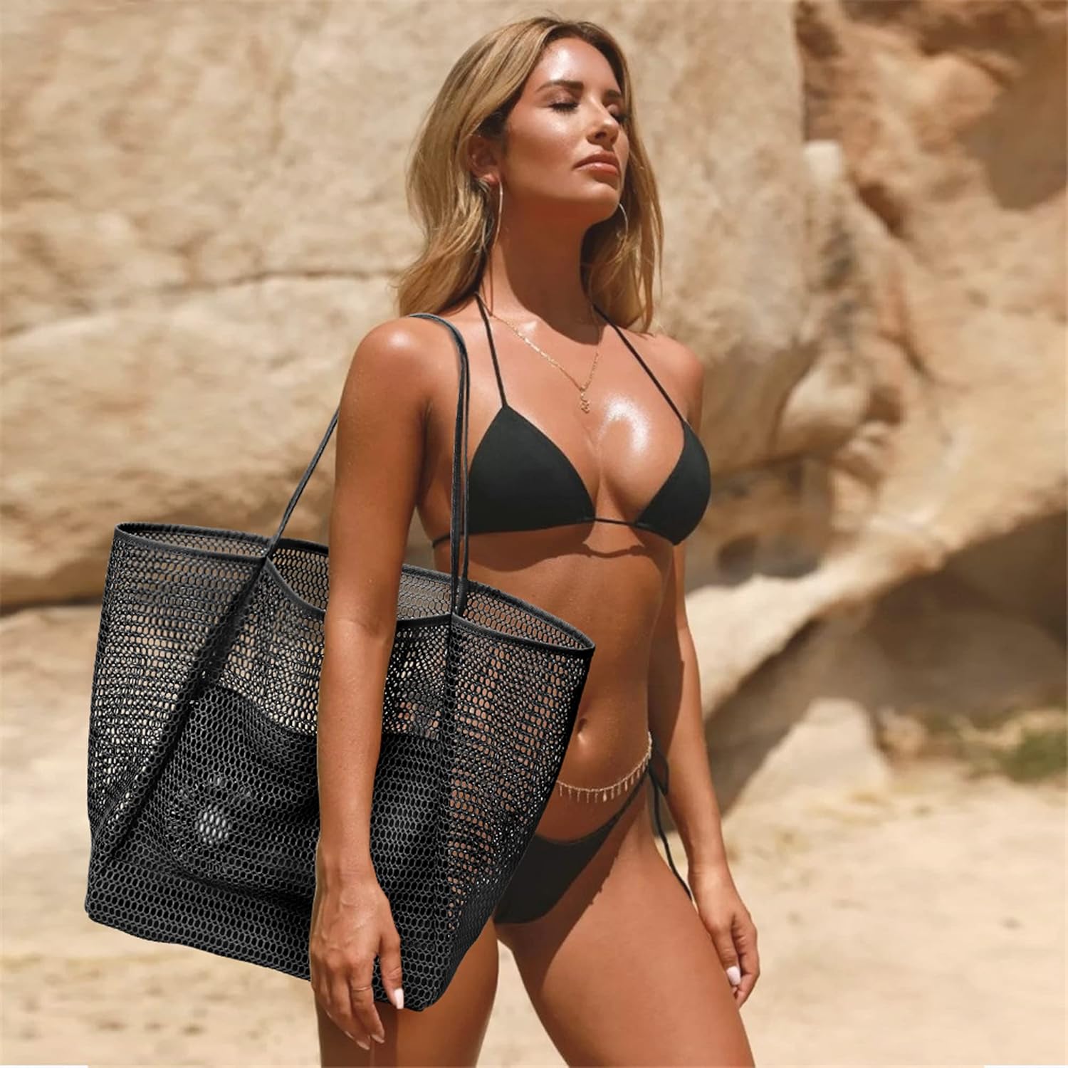 Oversized Beach Tote Bag, Semi Mesh Tote Bag Foldable MAX 35L Laundry Tote Bag For Beach Picnic Laundry Vacation โ image 4