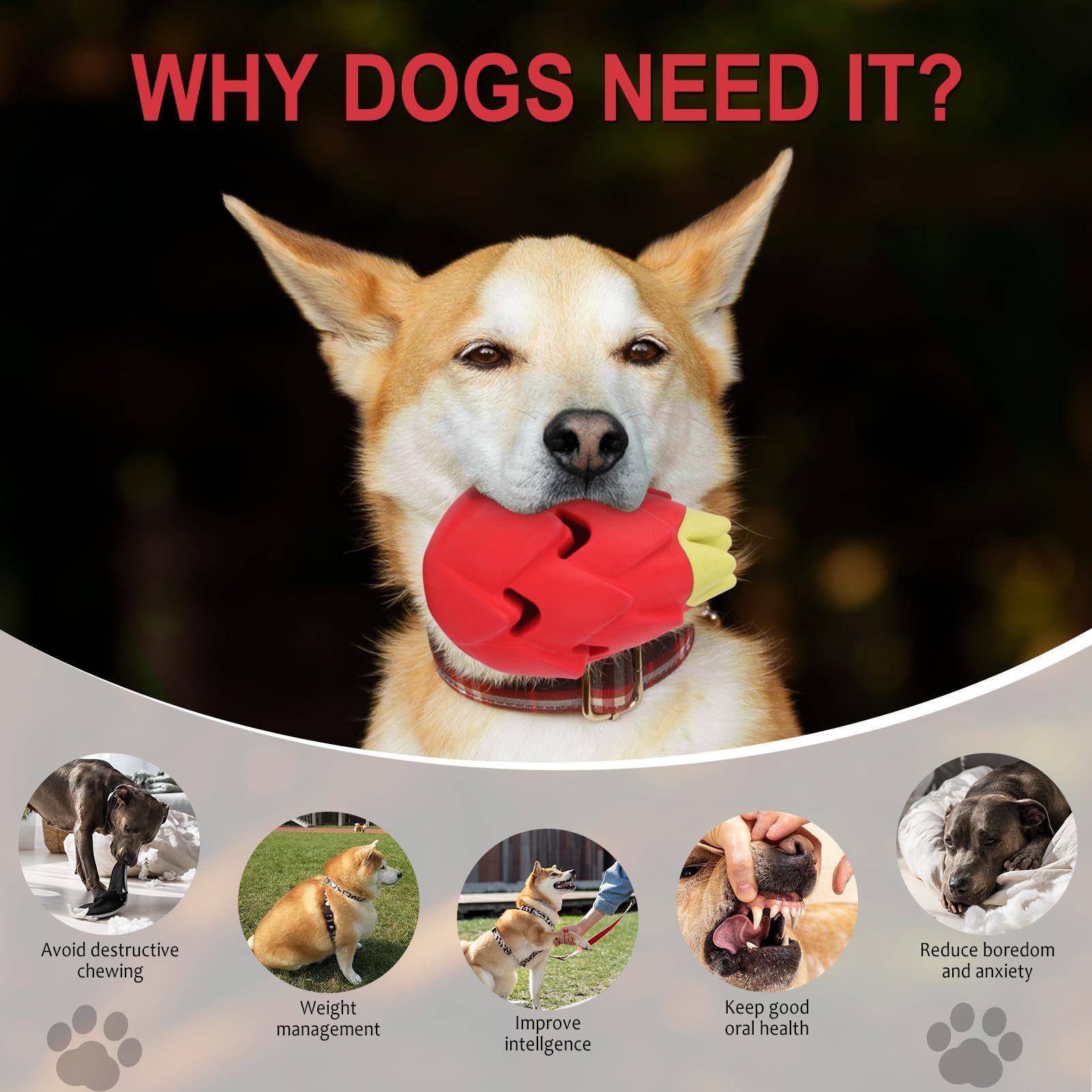 Dog Chew Toys for Aggressive Chewers, Indestructible Tough Durable Interactive Treat Dispenser Dog Toys, Puppy Teething Toys Red β image 3
