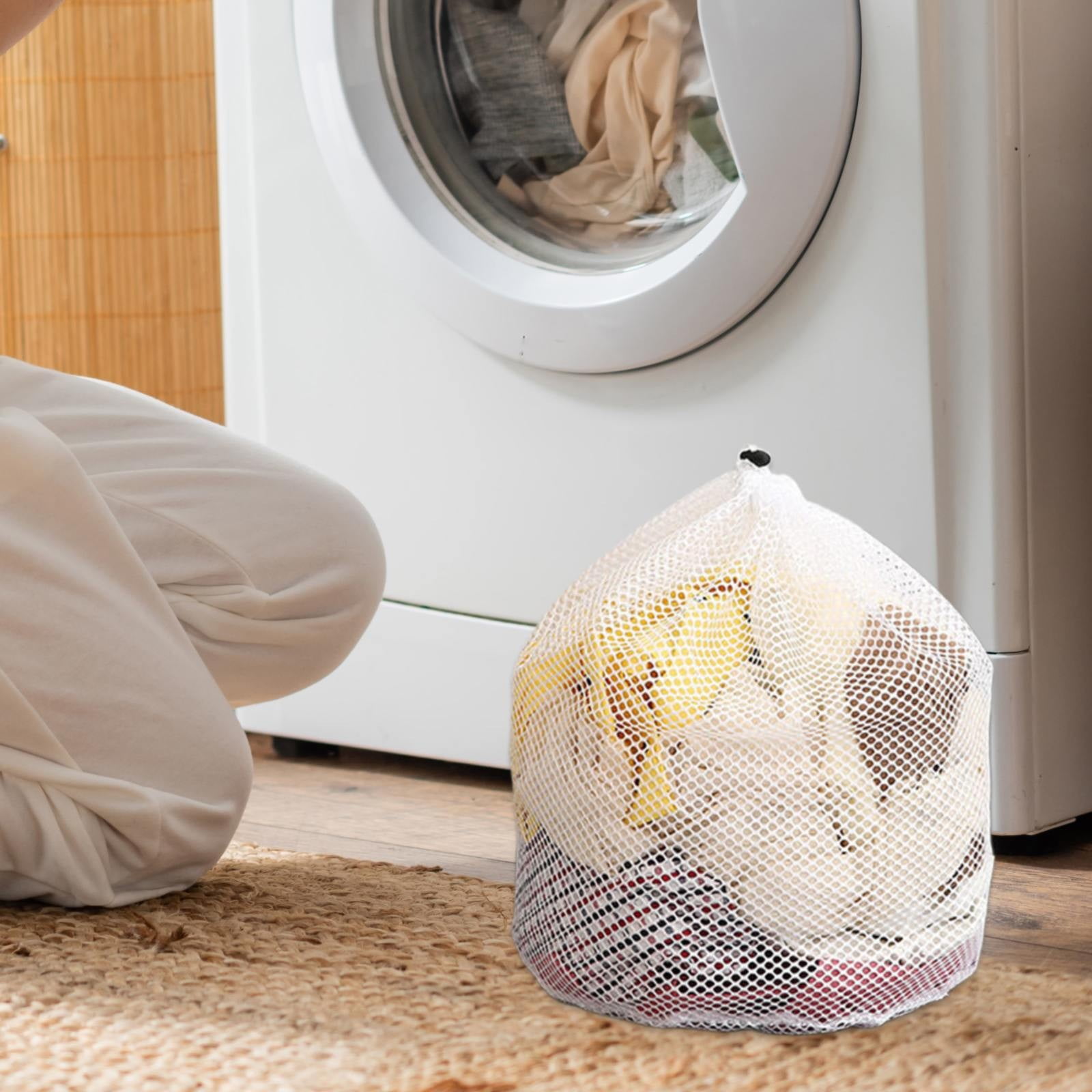 1 Pack Large Laundry Bags, Heavy Duty Diamond Mesh Laundry Bags with Drawstring Closure, Large Laundry Hamper Liner, White, 50 cm — image 2