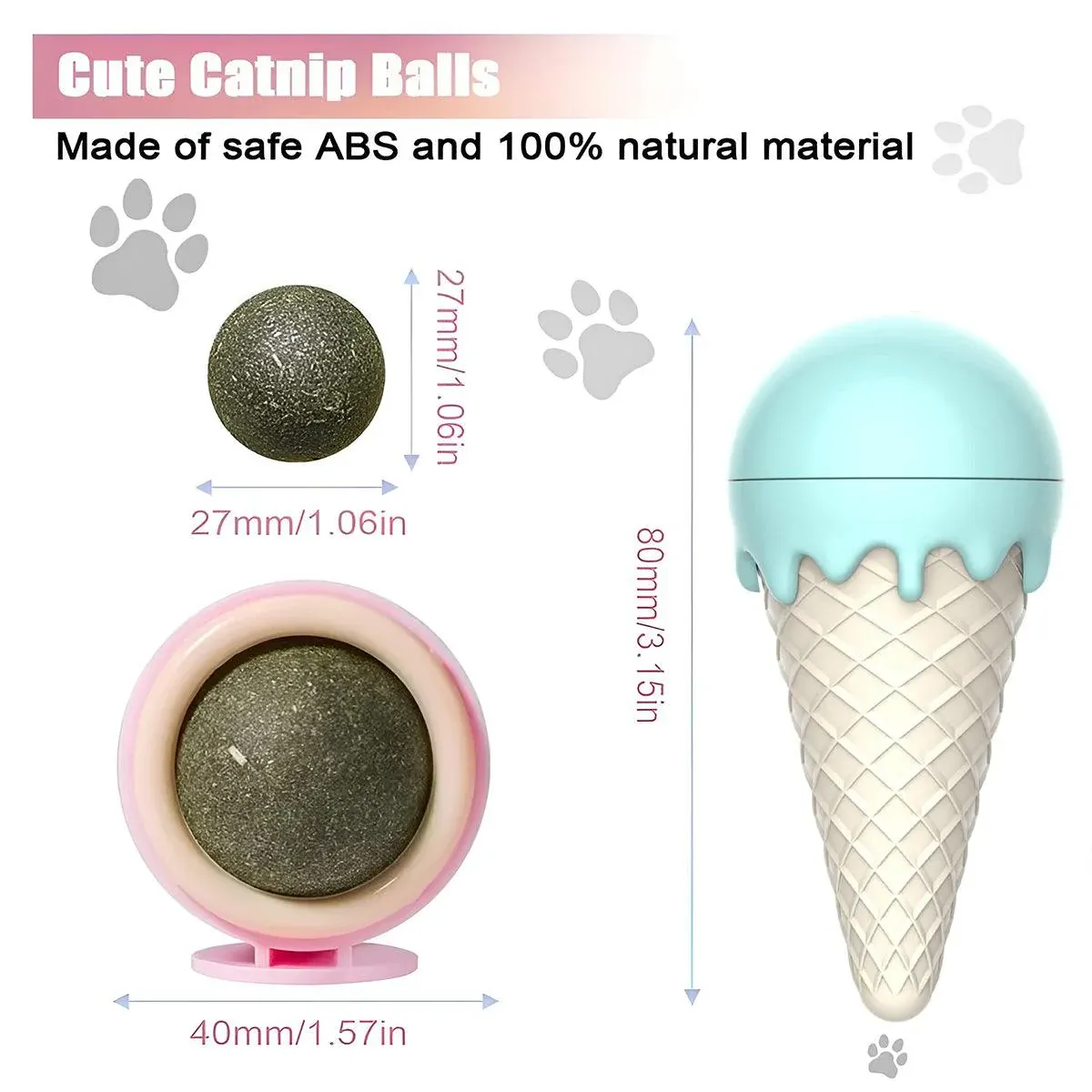 Ice Cream Catnip Balls Teeth Cleaning Chew Toy for Cats Interactive Pet Toys - Pink — image 4