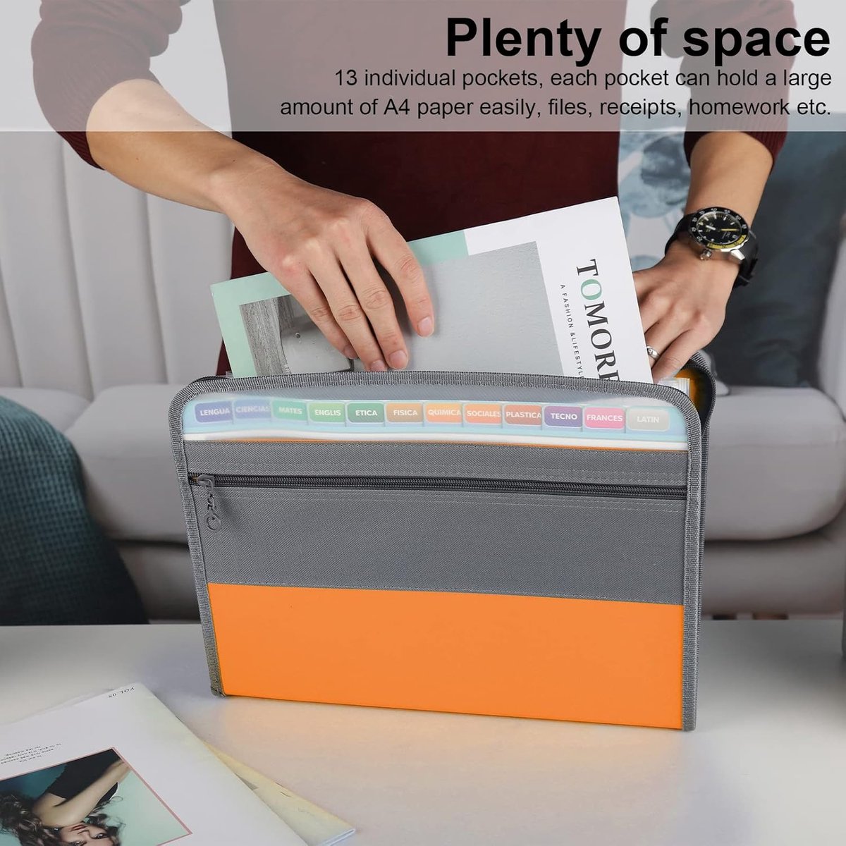 Project Folder - A4 - Foldable File Folder with Tabs - 13 Compartments - Storage Folder/Sorting Folder - Compartment Folder - Durable Plastic Document Folder — image 3