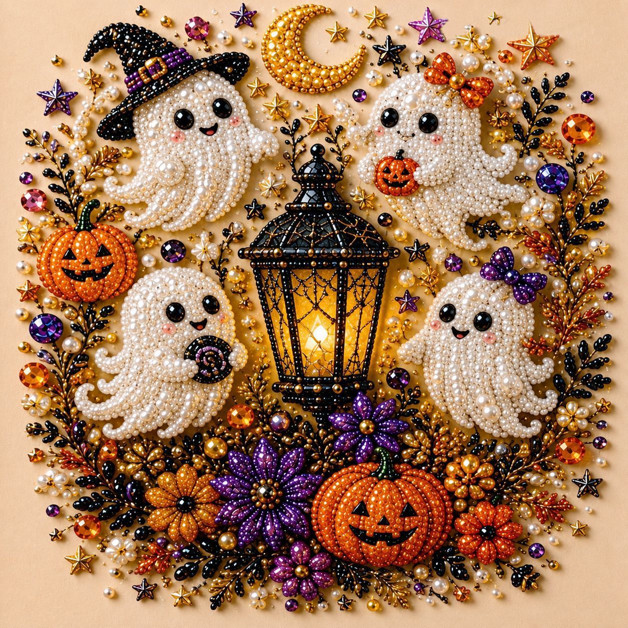 DIY Halloween Wreath‑Style Black Cat Diamond Painting Kit, Pearl Bead Art 20×20cm, Pre‑Stretched Inner Frame, Plastic Sealed Package with Full Set — image 3
