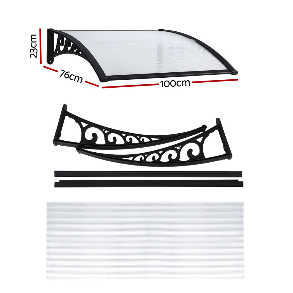 Instahut Window Door Awning 0.8mx1m Transparent โ image 2