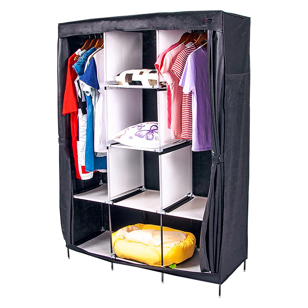 Large Portable Clothes Closet Canvas Wardrobe Storage Organizer with Shelves — image 7