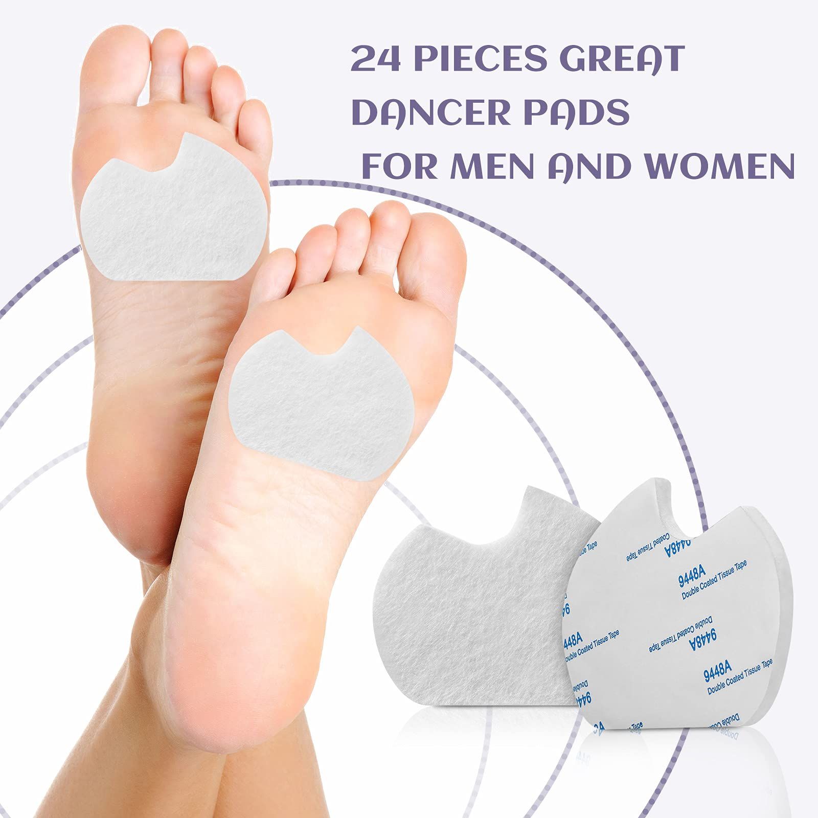 24 Pieces Ball of feet Pain Felt Forefoot Cushion Pads Self-Adhesive Foot Cushion Pads for Men Women Dancing Pain Relief (White) โ image 3
