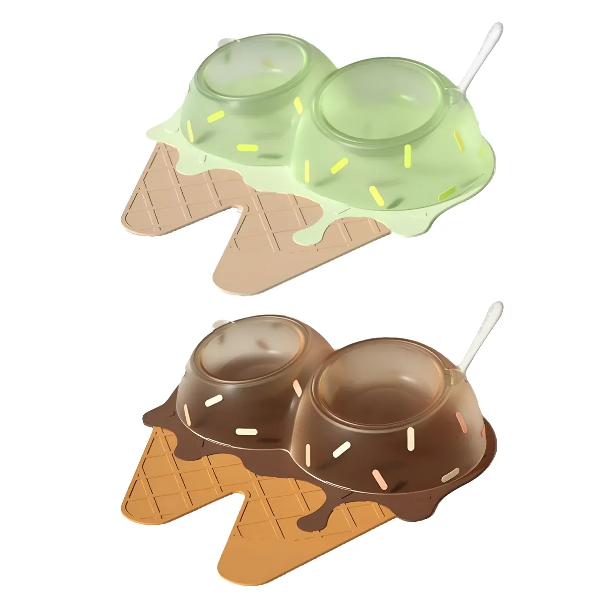 Detachable Ice Cream Shaped Bowls Pet Set Feeding Mat Spoon Cats Small Dogs - Brown โ image 3