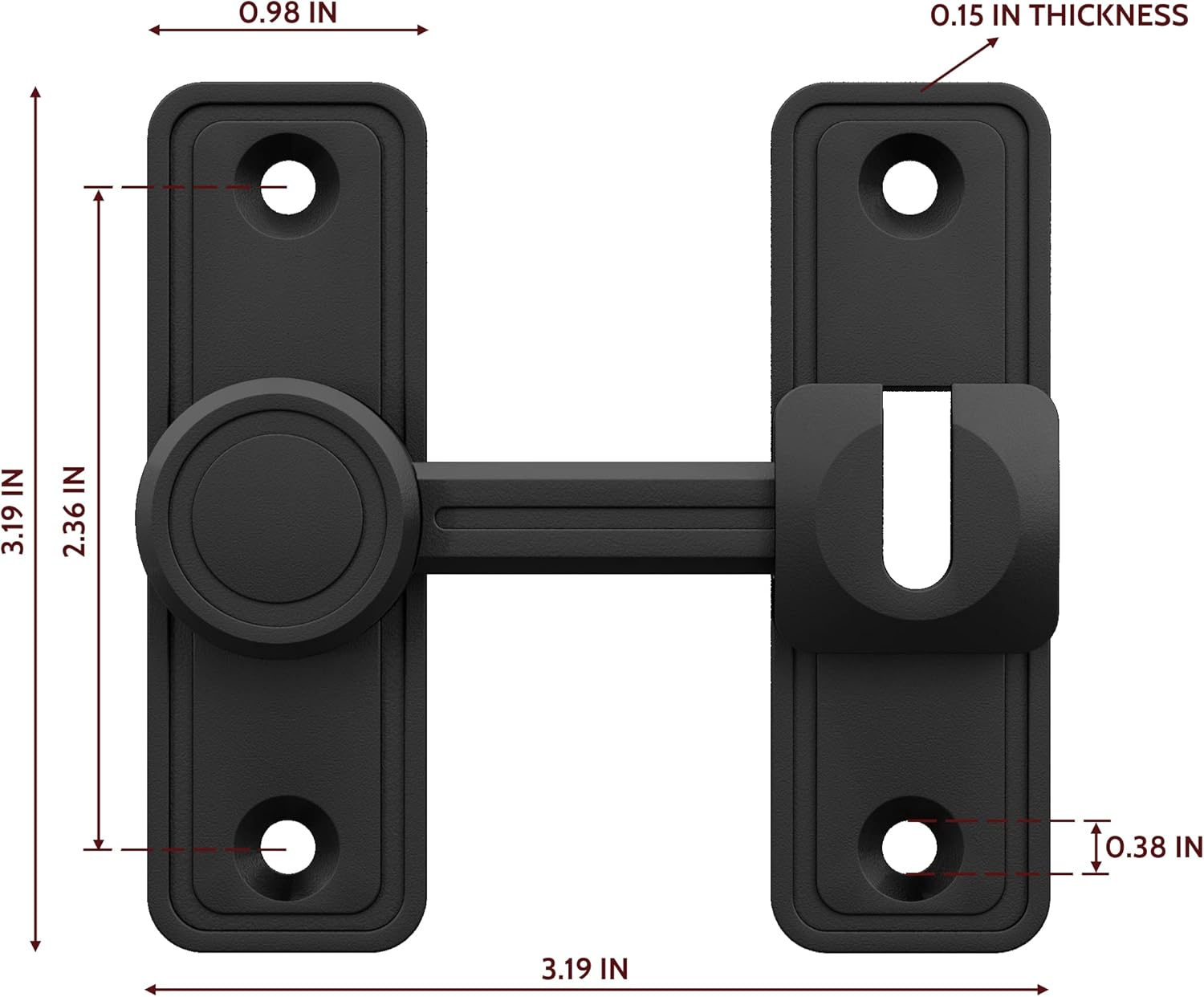 Barn Door Privacy Latch, 90°/180° Swing Slide Lock, Zinc-Alloy, Adhesive or Screw Mount, Interior Use for Bathroom/Bedroom/Closet/Shed, Includes Screws & Glue — image 2