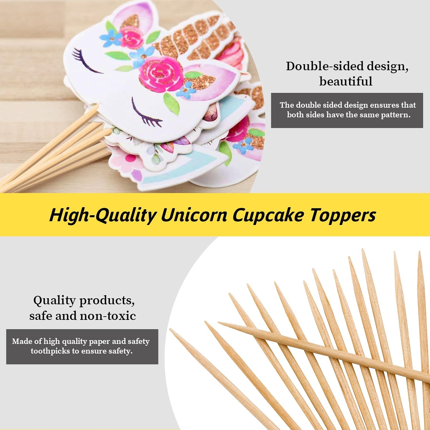 48 Pieces Rainbow Unicorn Cupcake Toppers, Cupcake Picks Cake Decorations, Double Sided Unicorn Cake Topper Set Birthday Baby Shower Party Supplies โ image 3