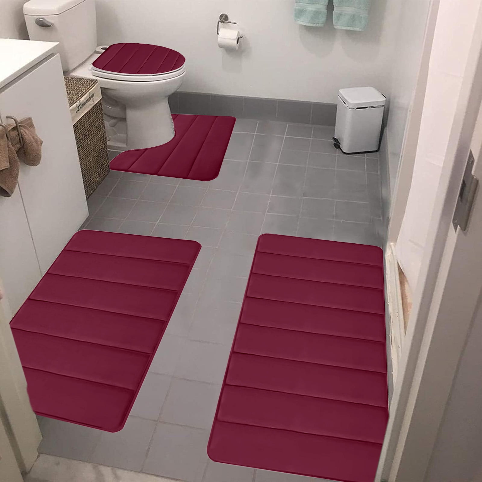 Bathroom Rugs Sets 3 Piece, Bath Rugs for Bathroom Non Slip, Ultra Soft Water Absorbent Microfiber Bath Mat Set, Machine Washable Thick Plush Bath Mats for — image 5