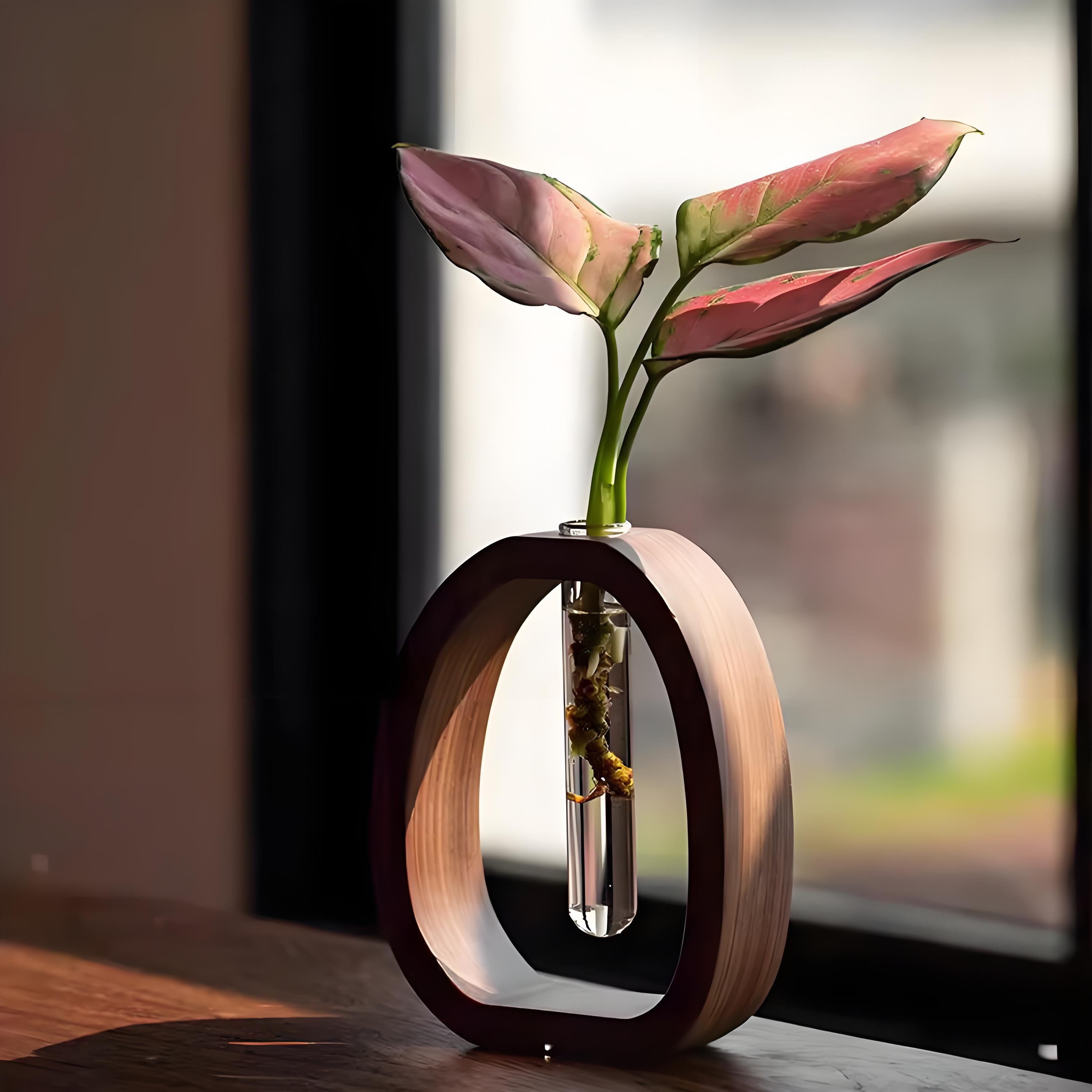 Wooden Glass Hydroponic Vase β Minimalist Desktop Flower Vase for Water Plants & Blooms (9.5cm) | Other Sizes Available in Store