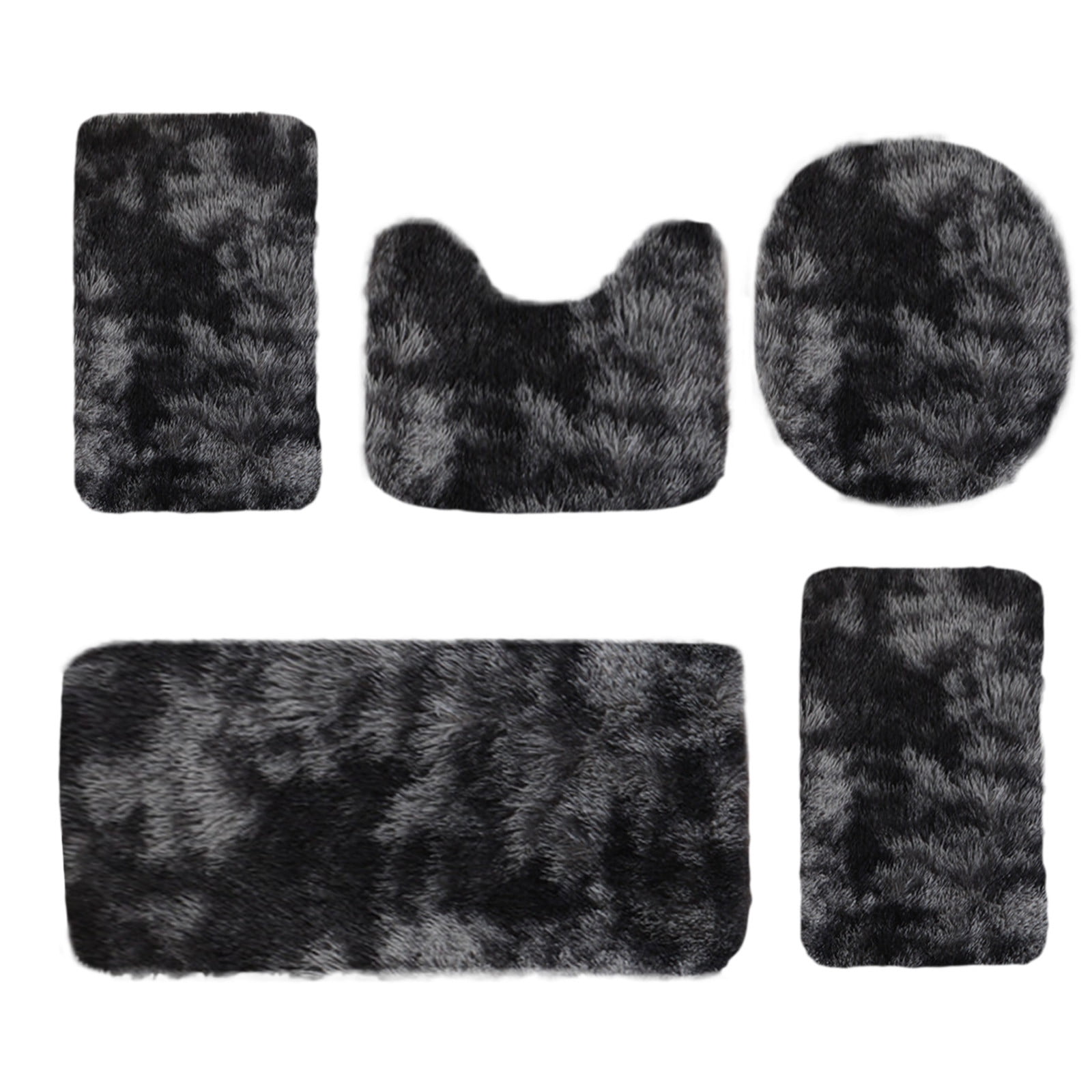 Tie-Dye Bathroom Rugs Sets, Non-Slip Bath Mat Set 5 Piece, Soft Comfortable Washable Bathroom Mat Set, Quicker Dry Bathroom Rug with Toilet Rug Black — image 2