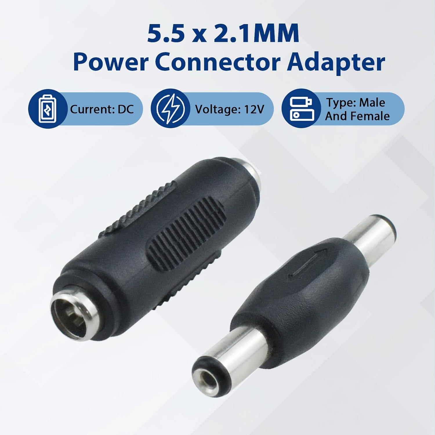 8Pcs 12V DC 5.5 × 2.1mm Female to Female Power Connector Adapter & DC 5.5 × 2.1mm Male to Male Power Plug Jack Connector for Led Strip Light CCTV Camera — image 3