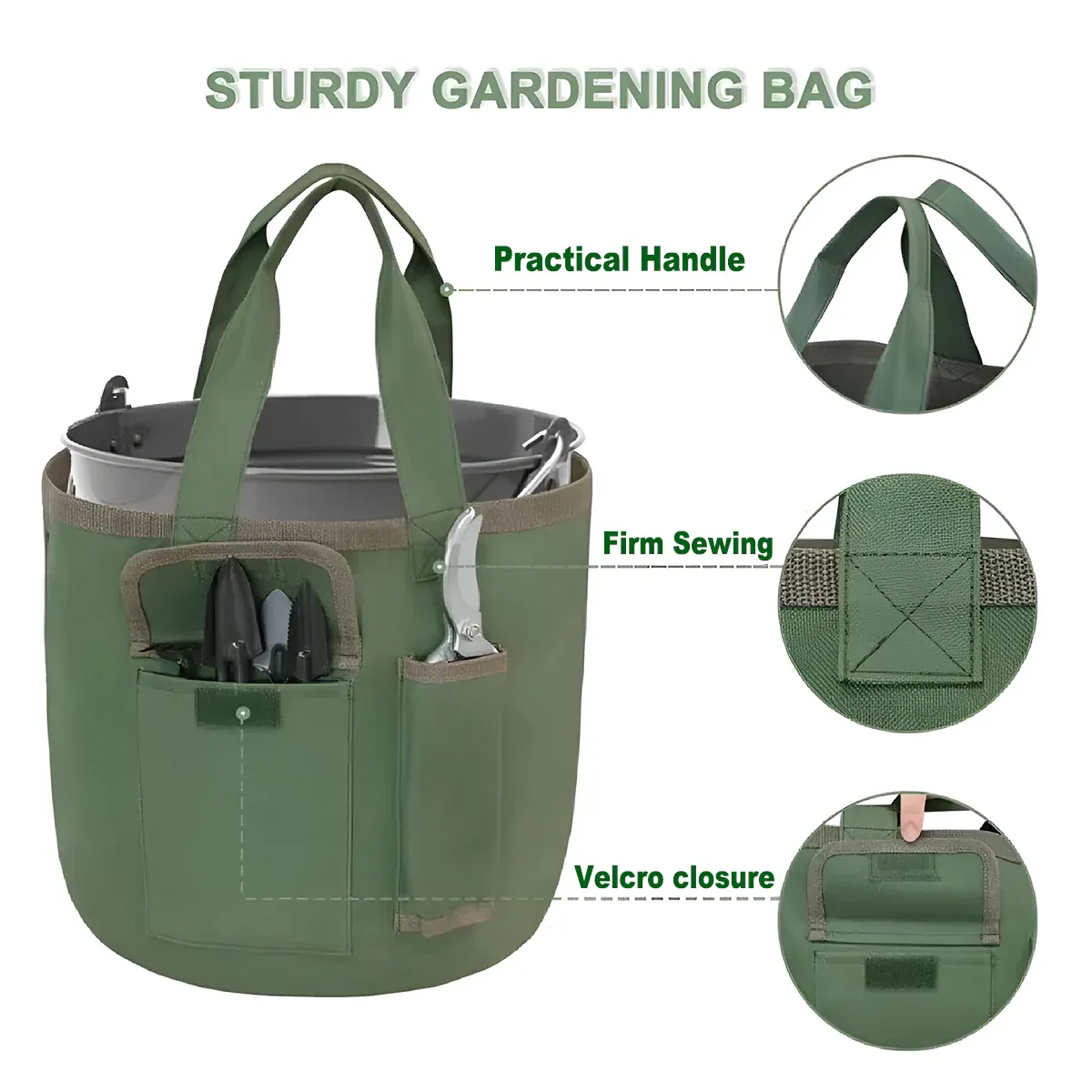 Waterproof Green Canvas Tool Storage Bag Portable Garden Bucket Organizer Use โ image 5