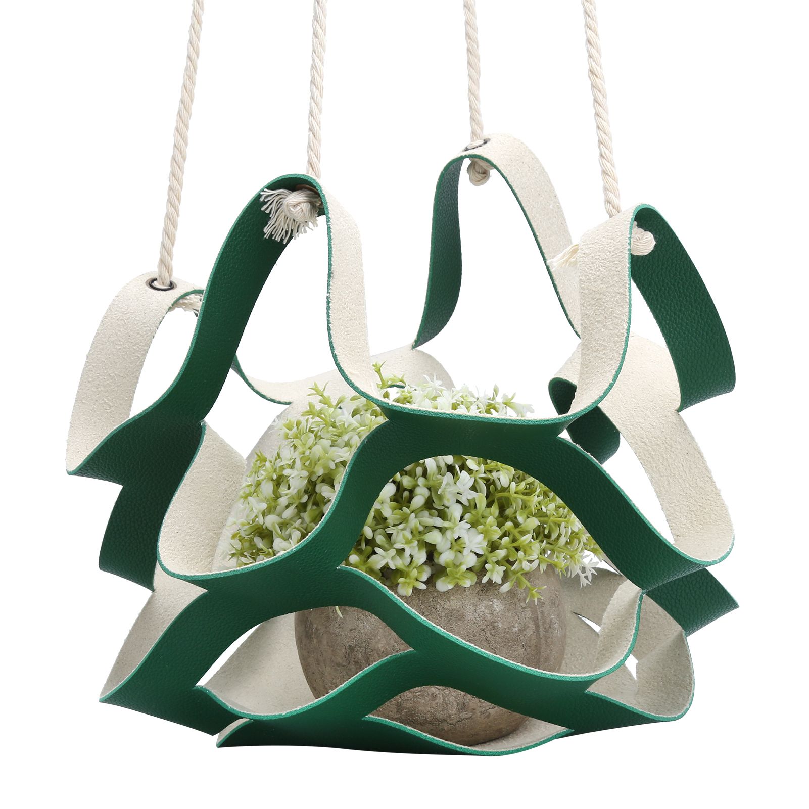 Plant Hanger PU Leather Wall Hanging Flower Pot Holder Basket Home Garden DecorationS Green — image 6