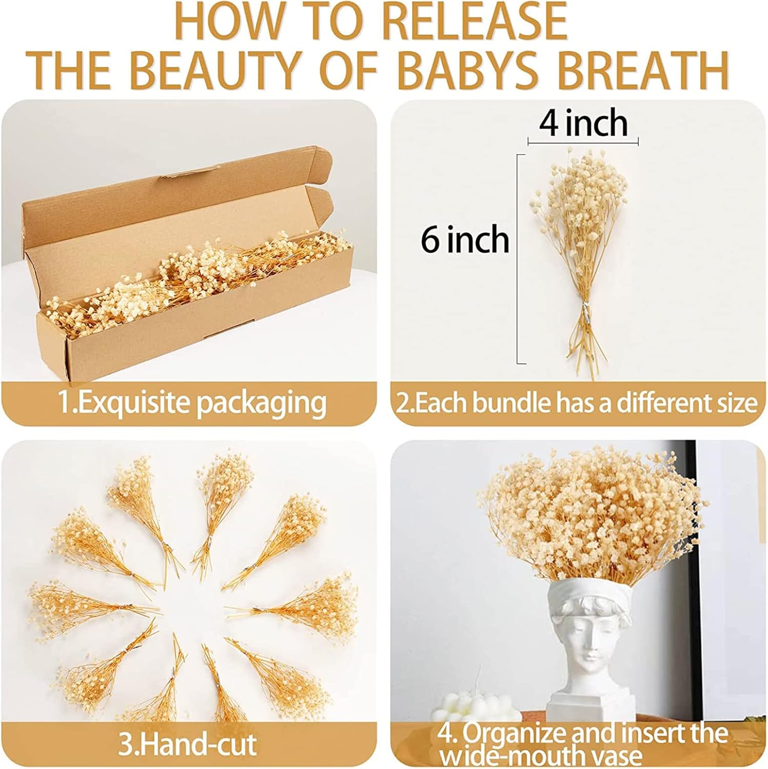 50Pcs Mini Dried Baby's Breath Flowers, 6'' Natural Ivory White Flowers for Resin Art Craft DIY, 3000+ Pressed Gypsophila Bouquet Present for Valentine's Day β image 6
