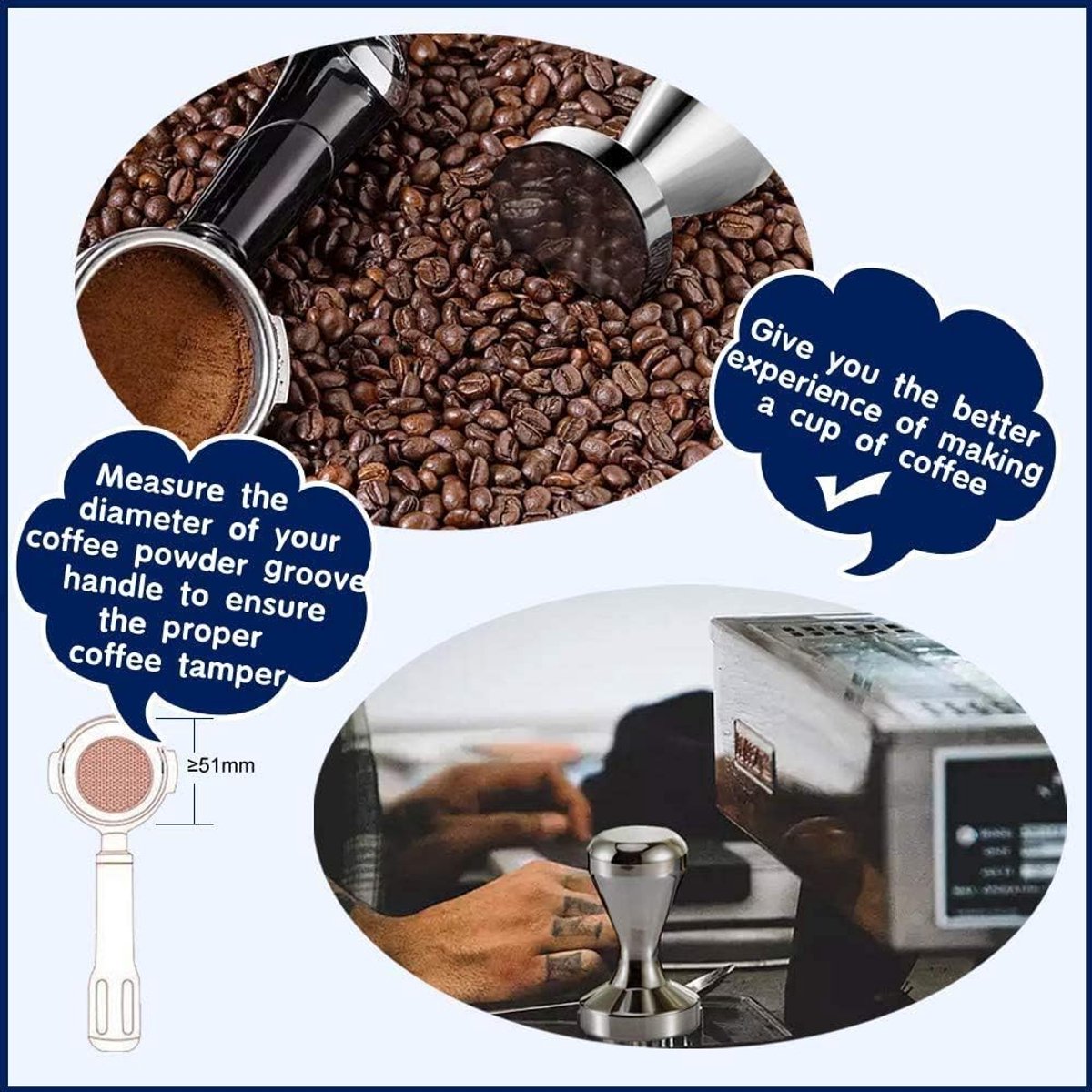 Coffee press - 51 mm coffee press - Ergonomic filter holder - Basis stainless steel espresso press - Coffee maker accessory - For 51 mm filter holders — image 6