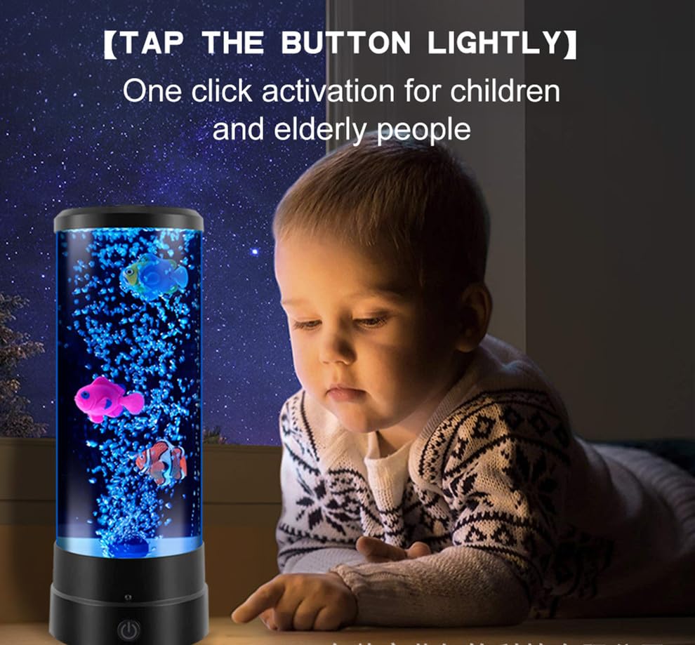 Color-Changing Bubble Fish Lamp – LED Night Light with Remote Control, Realistic Fish & Bubbles, Soft Glow for Bedroom, Kids’ Room, Desk Decor (Black) — image 3