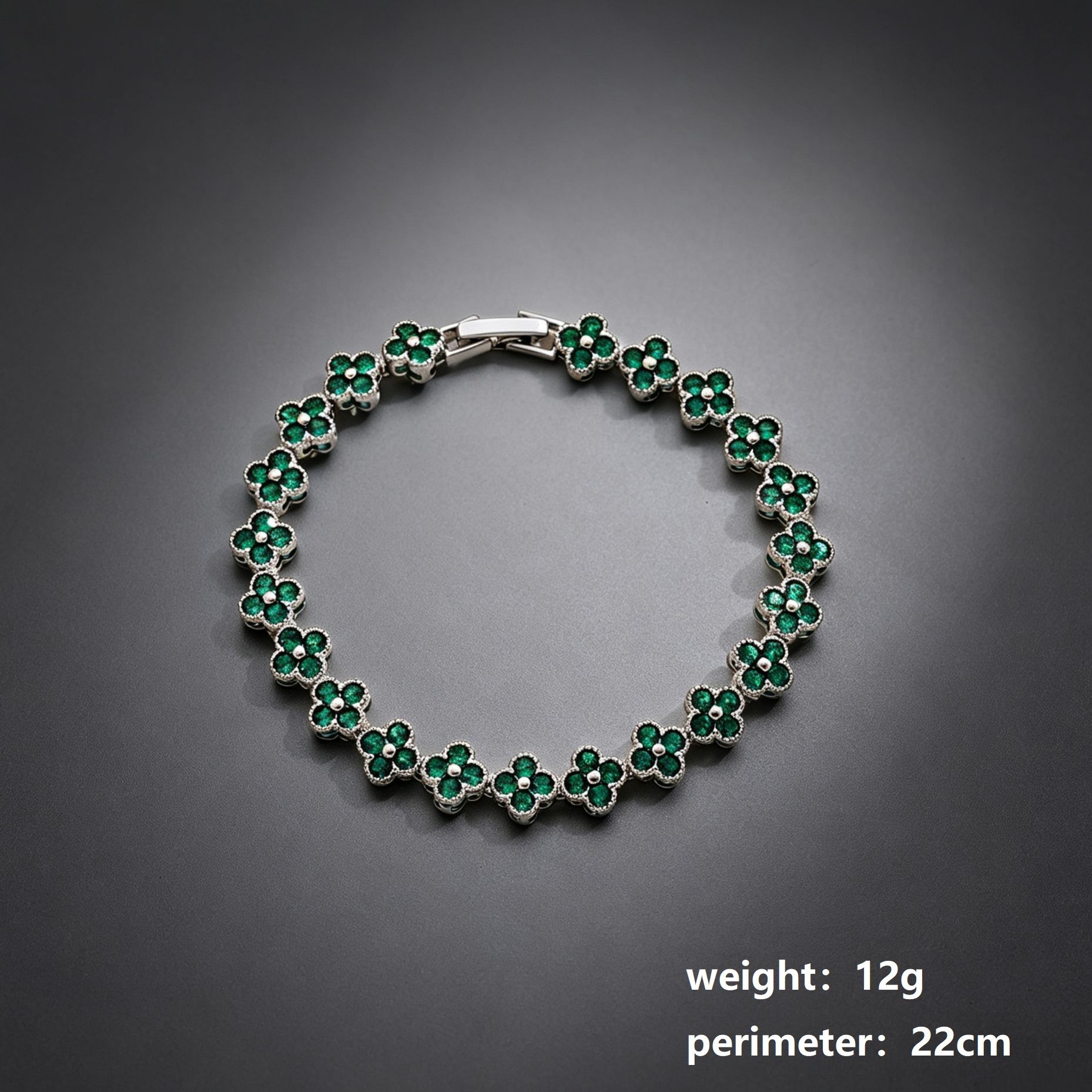 Silver and Green Four-Leaf Clover Zircon Bracelet - Gold-Tone Alloy Lucky Charm Wristband with Full Crystal Pave, 22cm Elegant Fashion Jewellery for Women — image 3