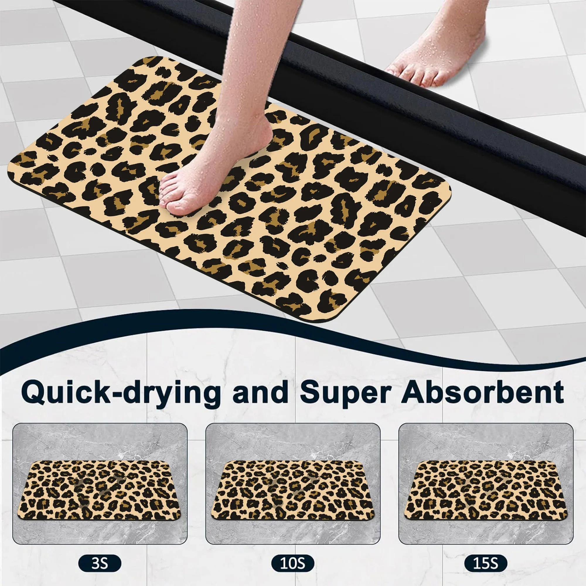 1 Piece Leopard Print Bathroom Rug, Non-Slip Quick Dry Bath Mat for Tub, Shower, Floor and Indoor Outdoor Home Use — image 4