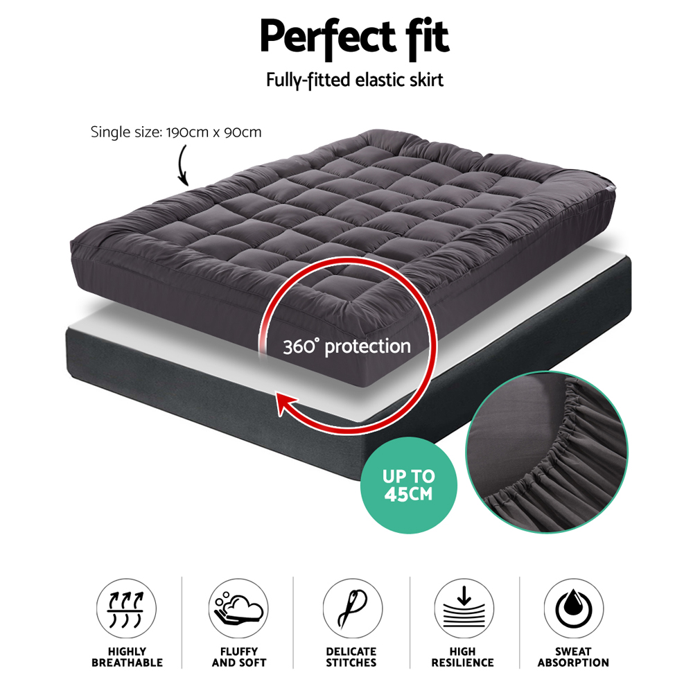 Giselle Bedding Bamboo Charcoal Filling Pillowtop Topper 1000GSM 5cm Thick Pillowtop Pad for Back Pain Relief Washable with 45cm Deep Pocket Single — image 2