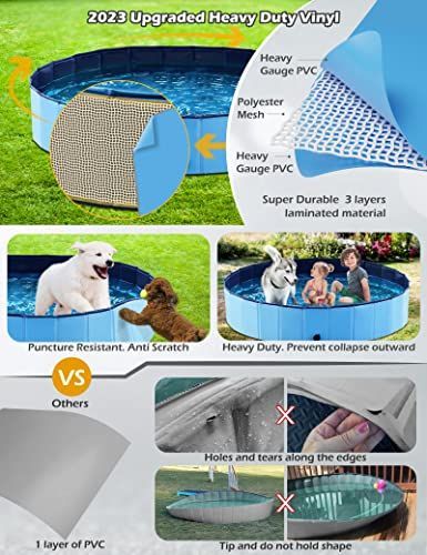 63*12in Foldable Dog Pet Bath Pool Collapsible Dog Pet Pool Bathing Tub Teen Pool Doggie Wading Pool for Puppy Small Medium Large Dogs Cats and Teen - Blue โ image 6