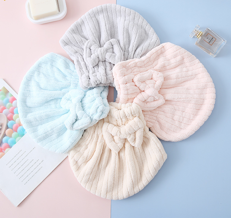 Microfiber Hair Drying Towels Head wrap with Bow-Knot Shower Cap Hair hairWrap Bath Cap for Curly Long & Wet Hair Gift （4pcs） — image 2
