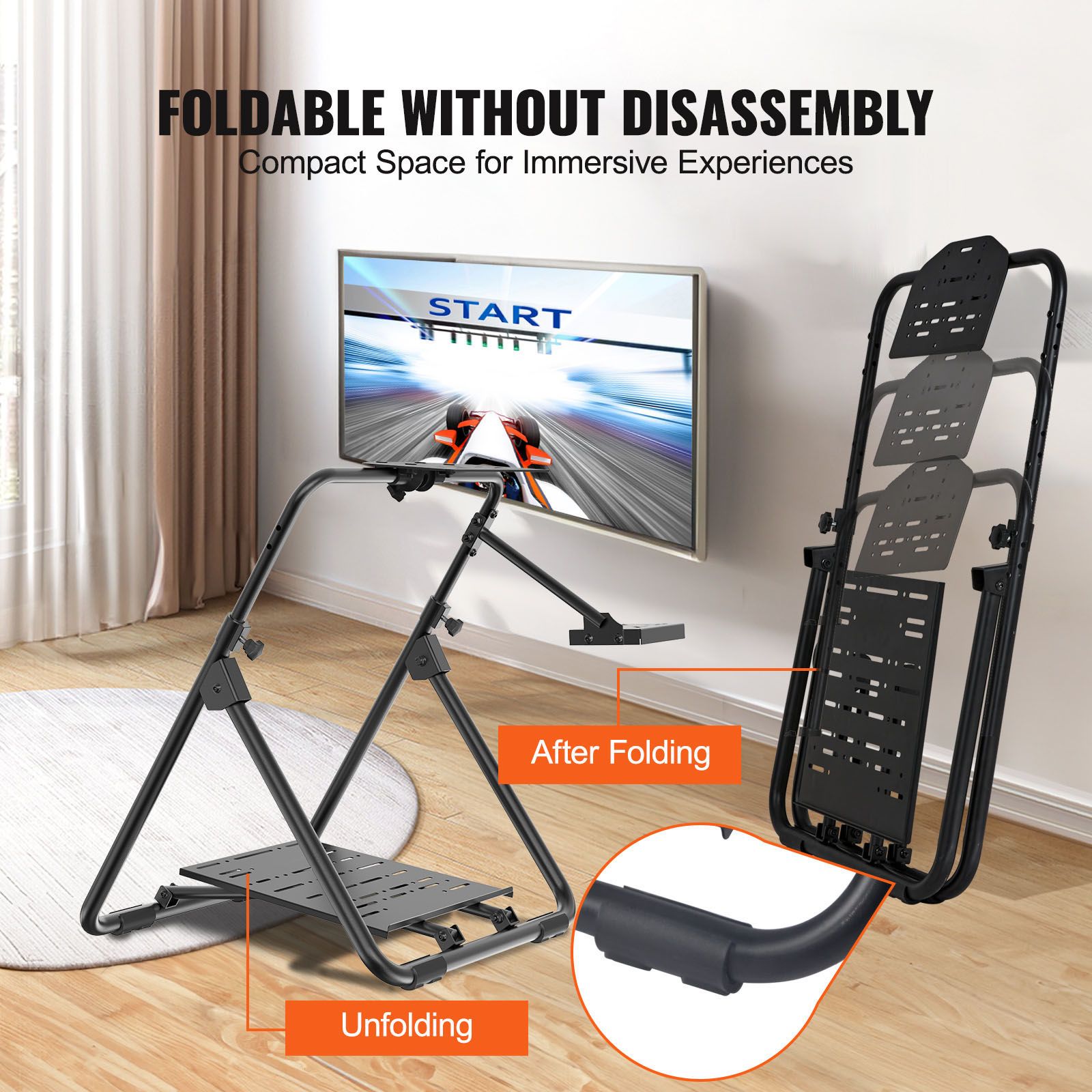 Foldable Racing Steering Wheel Stand, Height Adjustable Universal Base Compatible with Logitech & Thrustmaster Racing Wheel and Pedal, Heavy-duty Frame โ image 6