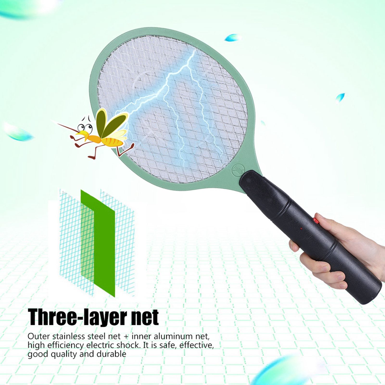 Cordless Battery Power Electric Fly Mosquito Swatter Bug Zapper Racket Insects Killer Green — image 3