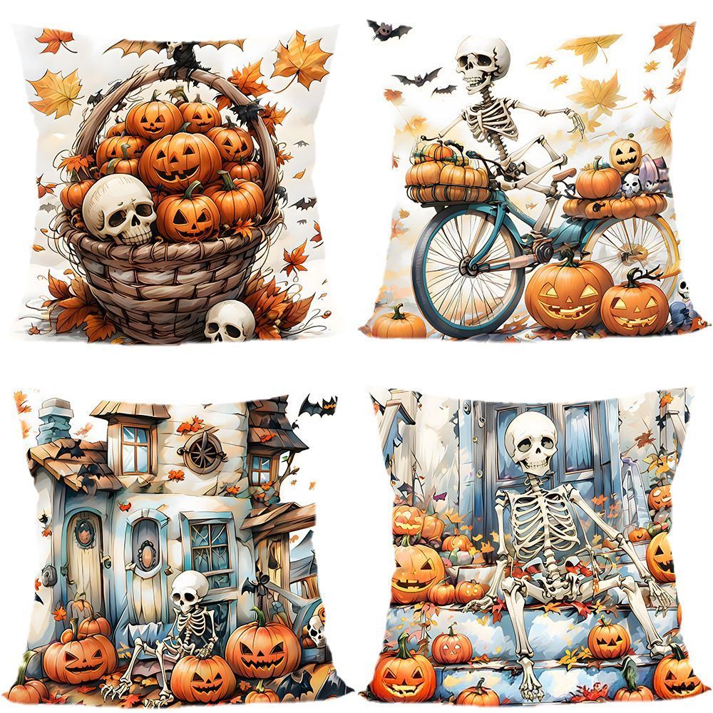4PC Themed Home Pillow Cover For Christmas & Halloween, Style‑57, Suitable For Sofa, Living Room, Bedroom, 45 × 45cm, Pillow Insert Not Included, Cozy Touch