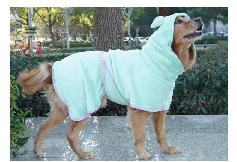 Green Hooded Dog Bathrobe - Super Absorbent, Adjustable Fit, Cozy Pet Towel (Size: M)