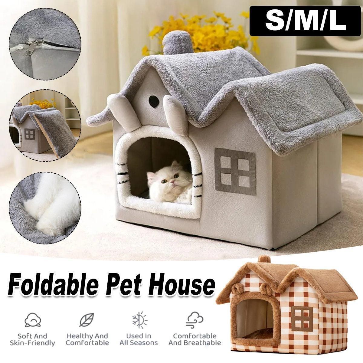 Removable Washable Pet House Four Seasons Cat Enclosed House - Grey-S — image 2
