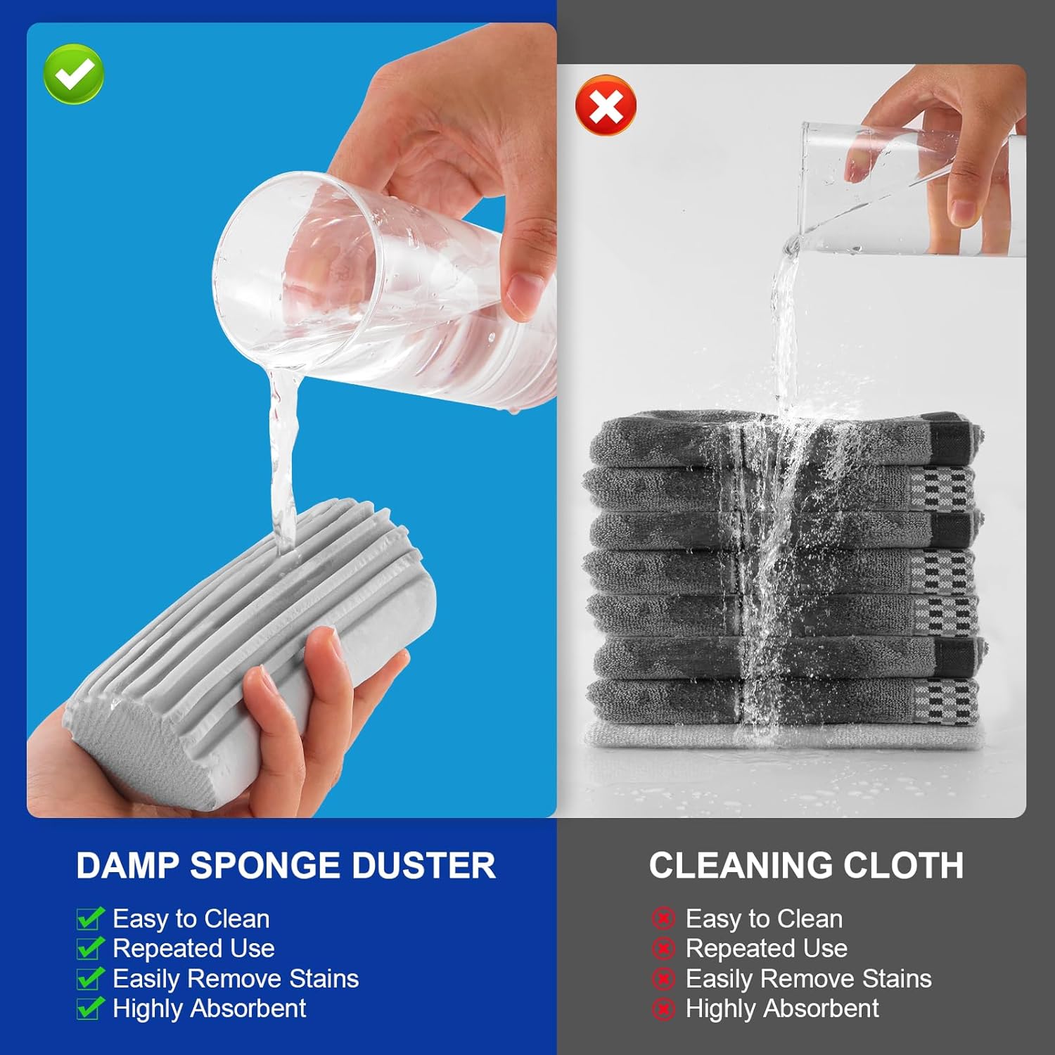 4-Pack Clean Sponge Brush, Cleaning Products, Damp Magic Duster for Car Window Cleaning, Blinds, Glass, Baseboards, Vents, Railings, Mirrors, Window Track — image 3
