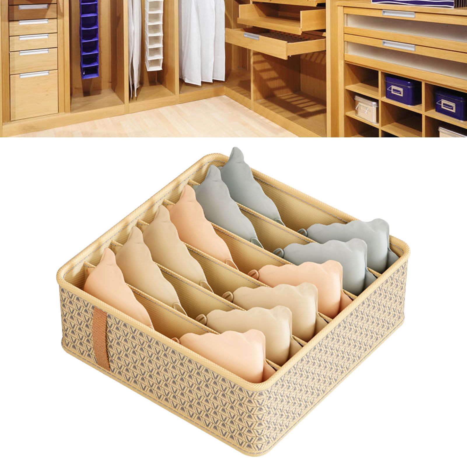 Closet Drawer Organizer Dividers Fabric Dresser Closet Organizers Storage Bins Space Saving Mess Free Beige Large 6 Grid 32x32x11cm โ image 5