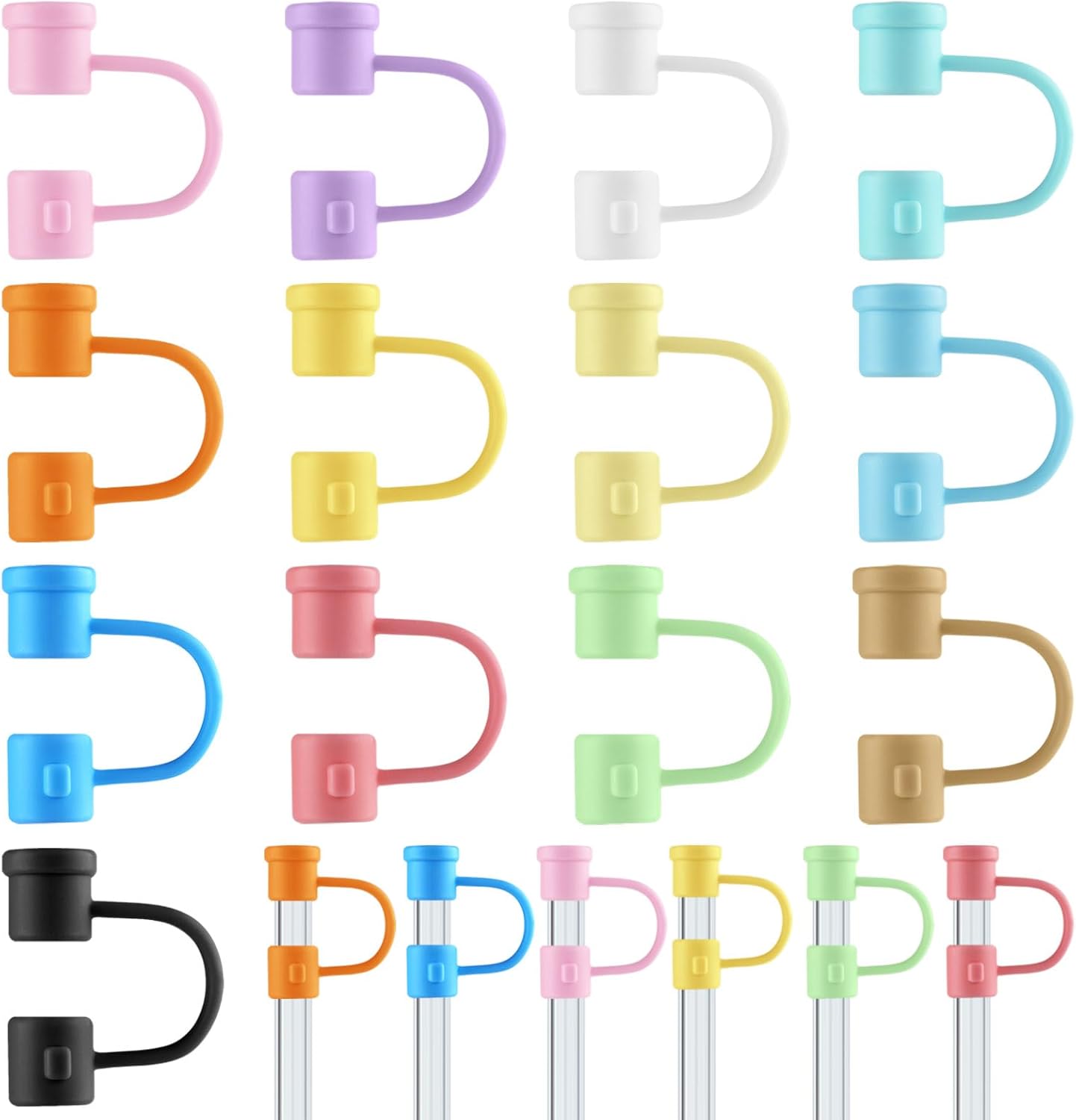 Straw Covers Cap Compatible with Tumbler, 16Pcs Silicone 8mm Straw Cover Caps Toppers Tips Reusable Dust-Proof Colorful Plugs Protector Drinking Accessories