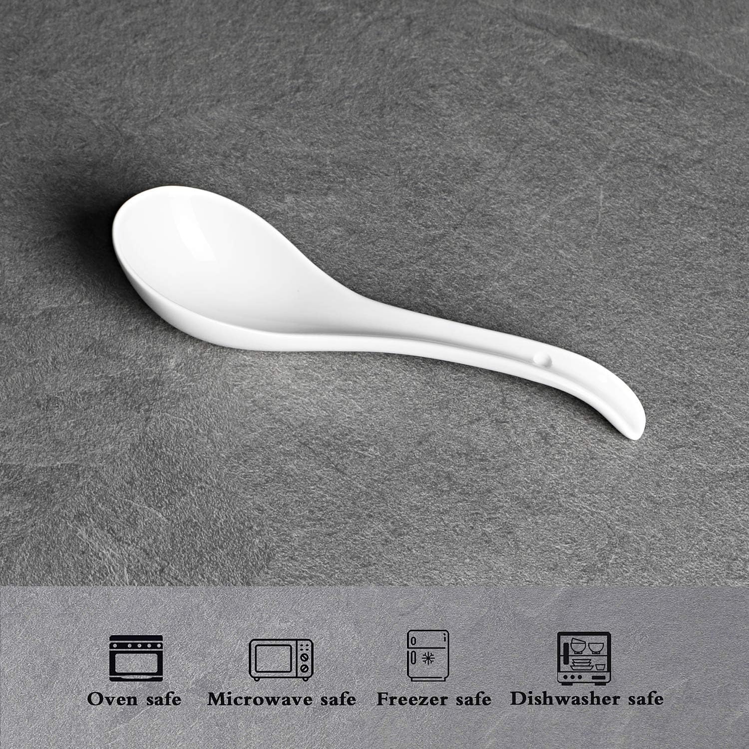 Asian Soup Spoons Set of 6, Ceramic Japanese Soup Spoons, Ramen Spoon for Cereal Wonton Dumpling Noodles,Table Spoon Set Dishwasher Safe Easy To Clean, White — image 4