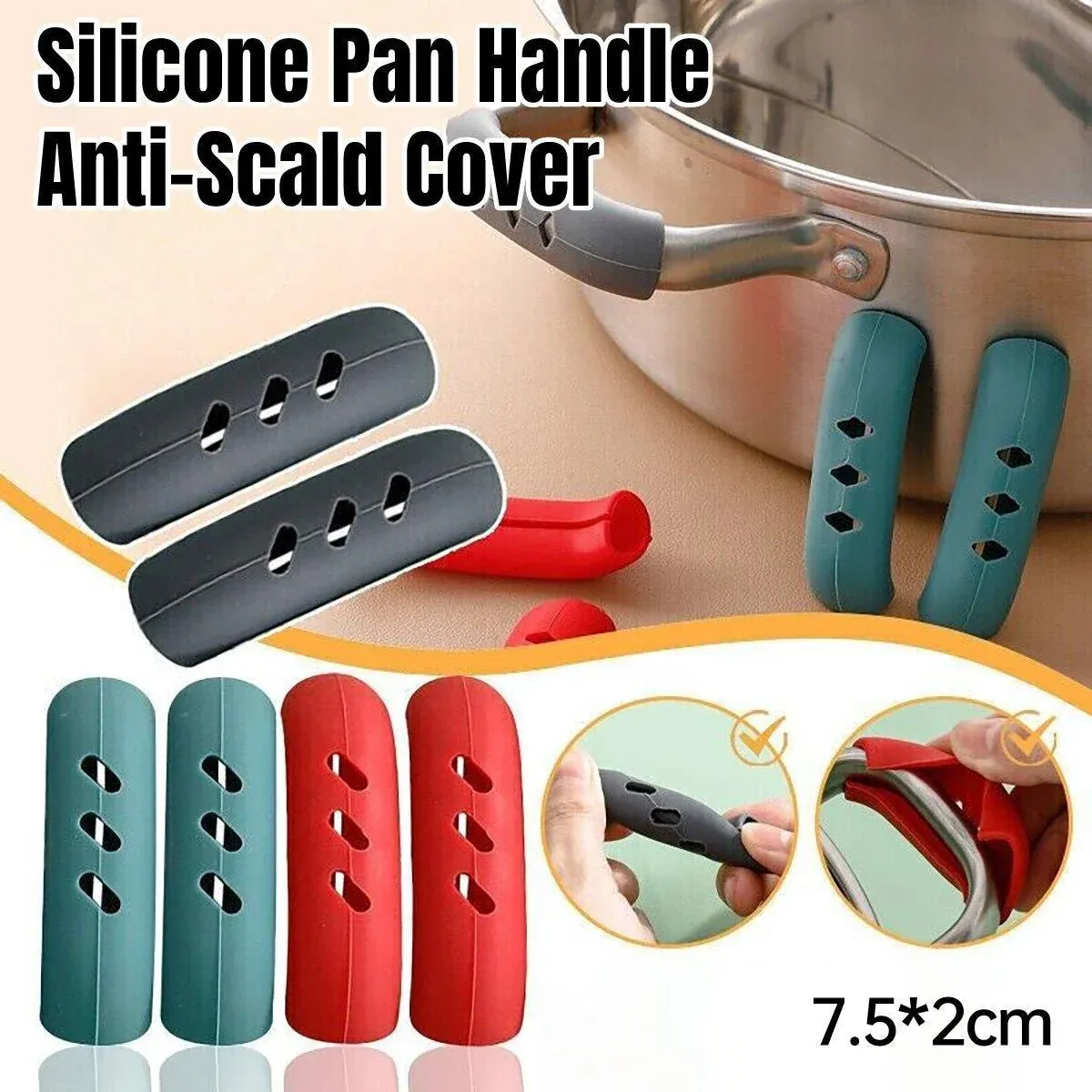 2pcs Silicone Pan Handle Covers Heat Resistant Anti-Ironing Wok Ear Insulated - Green — image 2