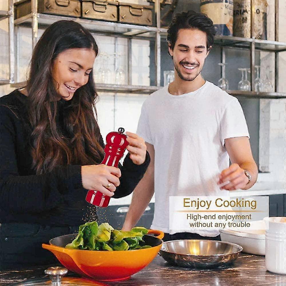 Salt and Pepper Mill Wooden Pepper Mill Salt Pepper Shaker With Adjustable Ceramic Rotor_Cheap Gifts 2pcs red โ image 4