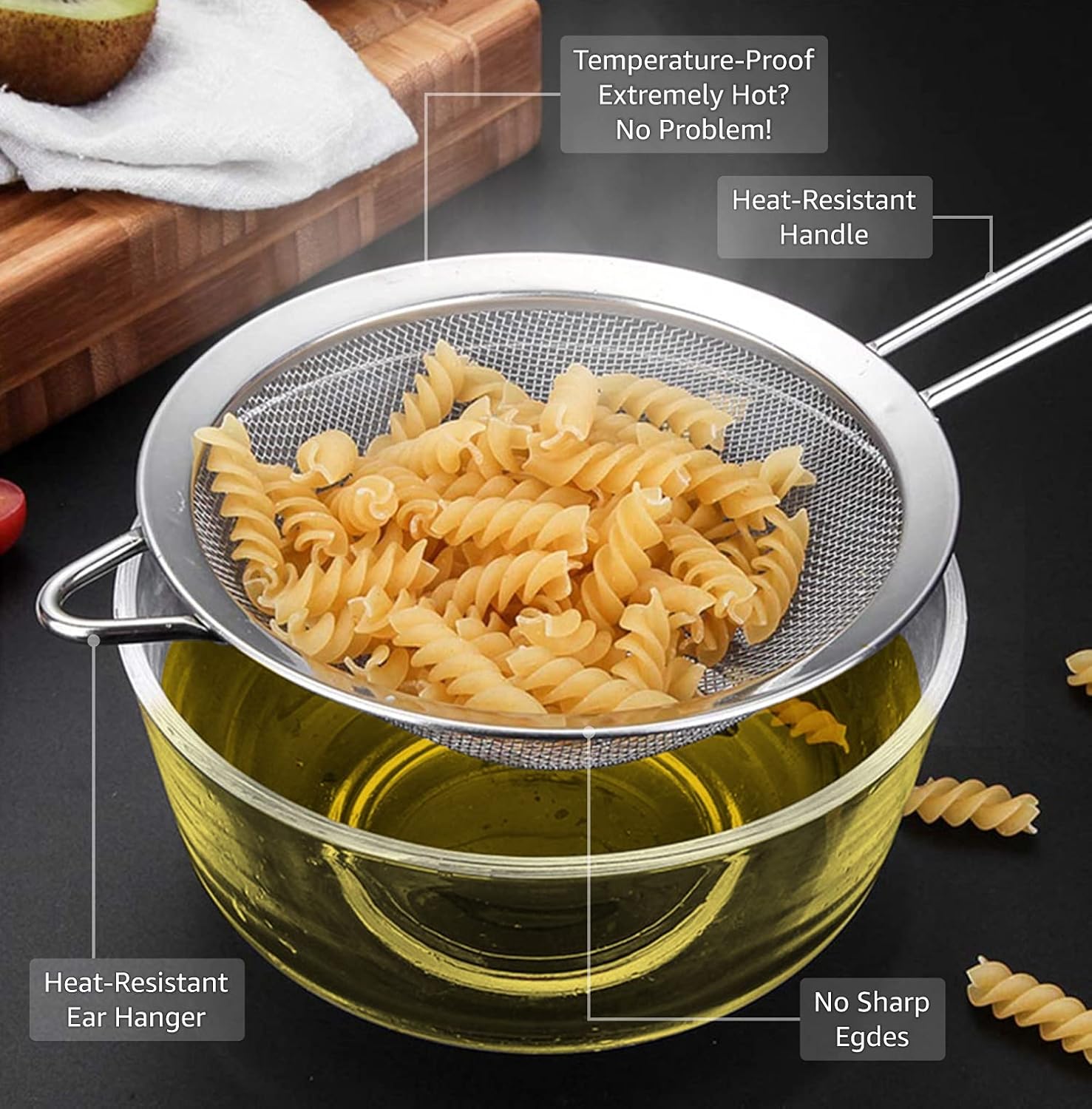 Strainers - Marine Grade Stainless Steel - Fine Mesh - Heat Resistant - No Sharp Edges - Corrosion Resistant - Pack of 3 (8cm, 12cm & 18cm) โ image 2