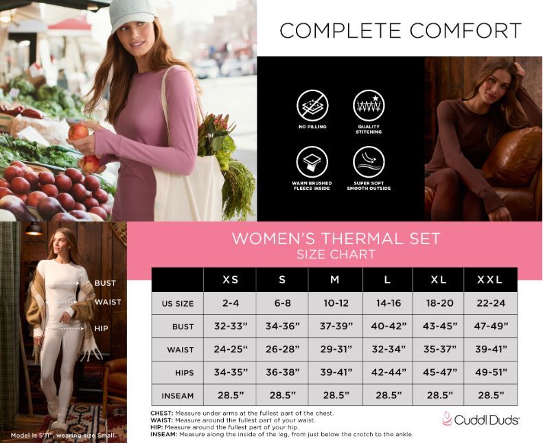 Cuddl Duds Womens Heavyweight Cold Weather Fleece Lined Thermal Set – Long Sleeve Top & Leggings - Winter Lounge Sets - Red - Size S — image 5
