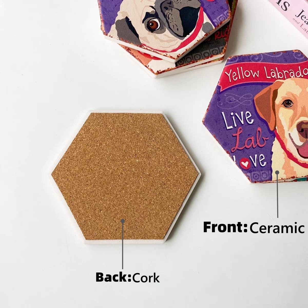 Drink Coasters Set of 6 with Holder,Cute Dog Absorbent Ceramic Coasters with Cork Base,Flexible Durable Non-Slip Hot,Tabletop Protection Mat for — image 4