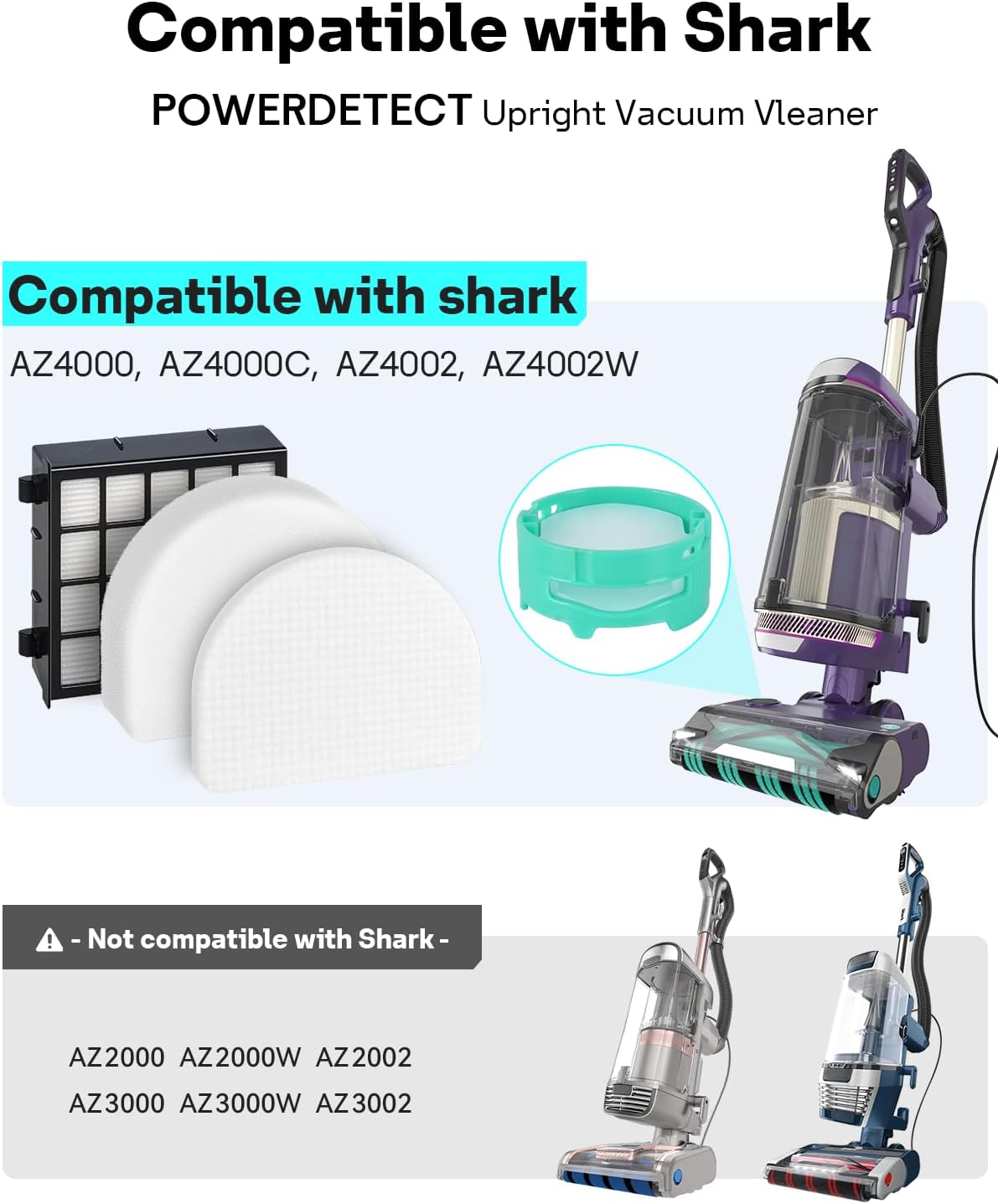AZ4002 Replacement Accessories for Shark AZ4000 AZ4000C AZ4002 AZ4002W POWERDETECT Upright Vacuum Cleaner, 1 Brushroll, 2 Filters, 4 Foam & Felt Filters, 4 — image 2