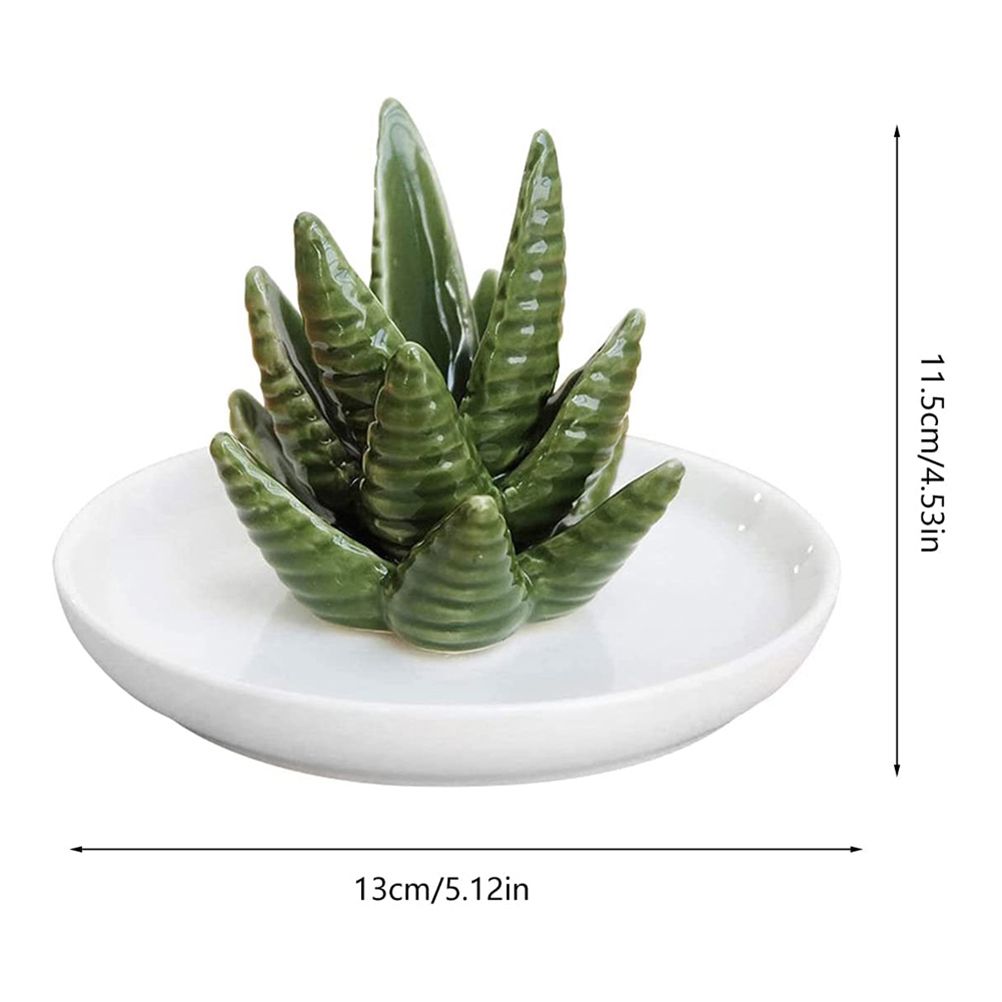 Ceramic Ring Holder Aloe Ring Dish Jewelry Holder Rings Bracelets Earrings Green Succulent Trinket Tray Gift for Women Girls — image 2