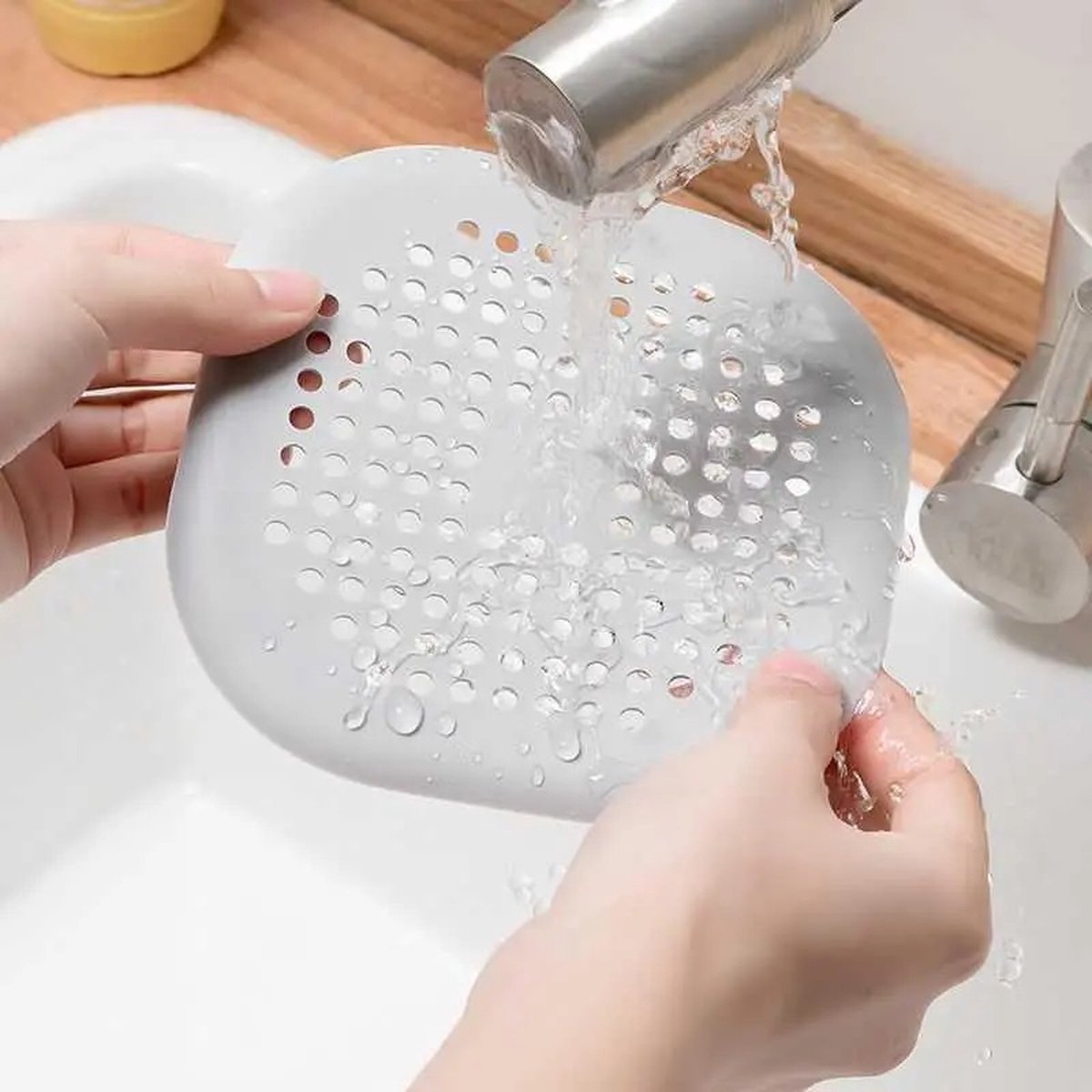Luxury Shower Drain Mat with Suction Cups | Sink Filter | Drain Plug | Small Drain | Shower Tray | Hair Stopper | 14 CM Diameter | Silicone | White — image 4