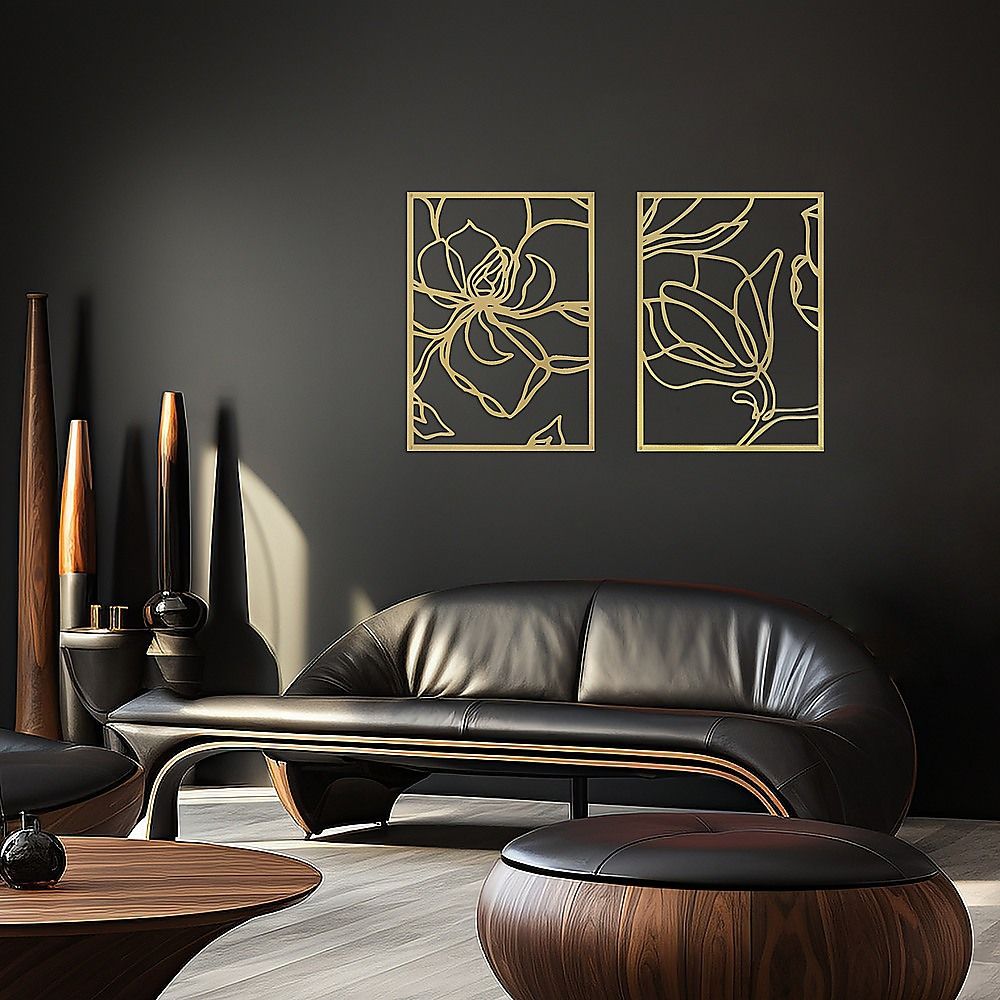 3 Piece Gold Flower Metal Wall Decor Abstract Floral Aesthetic Set of 3 — image 2