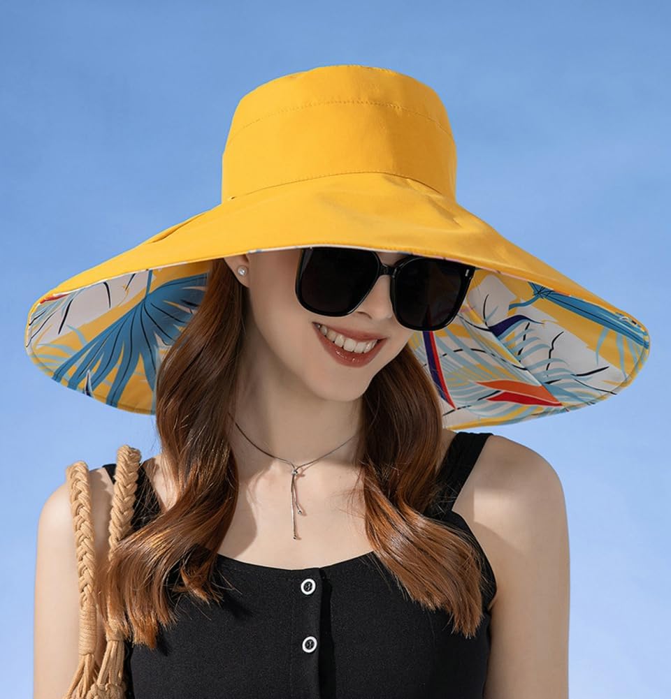 Super Wide Brim Sun Hat for Women Packable Reversible Double-Side-Wear Hats UV Protection Summer Beach Bucket Cap โ image 3