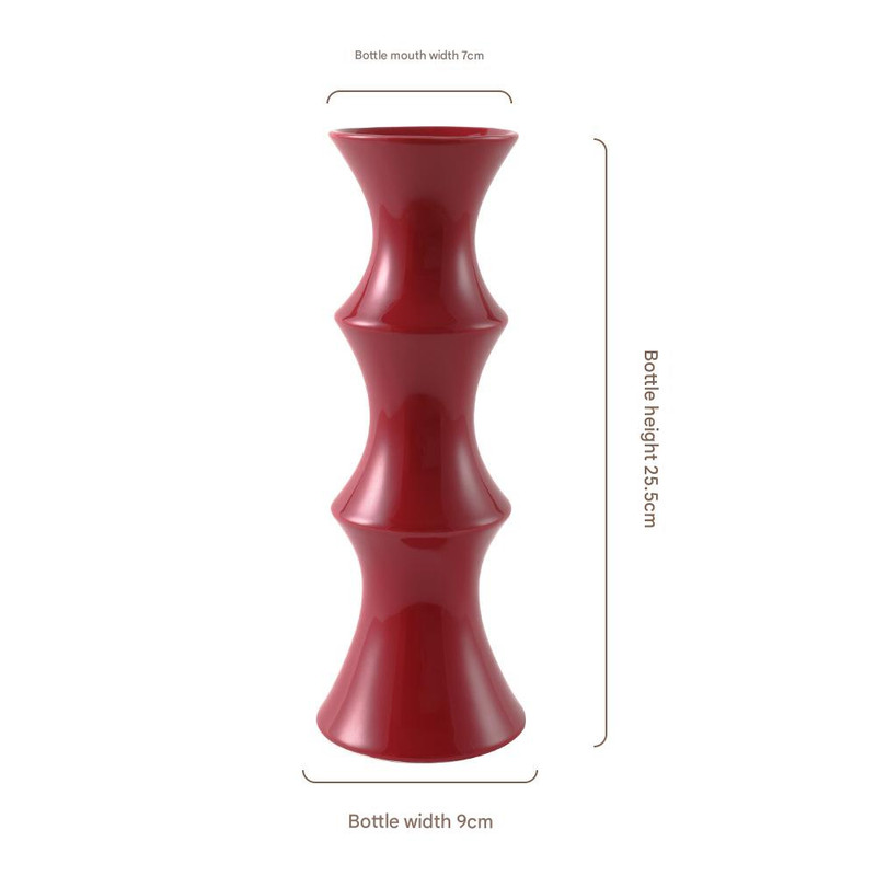 Glossy Red Ceramic Vase - Unique Bamboo-Look Design (25.5x9x7cm) โ image 2