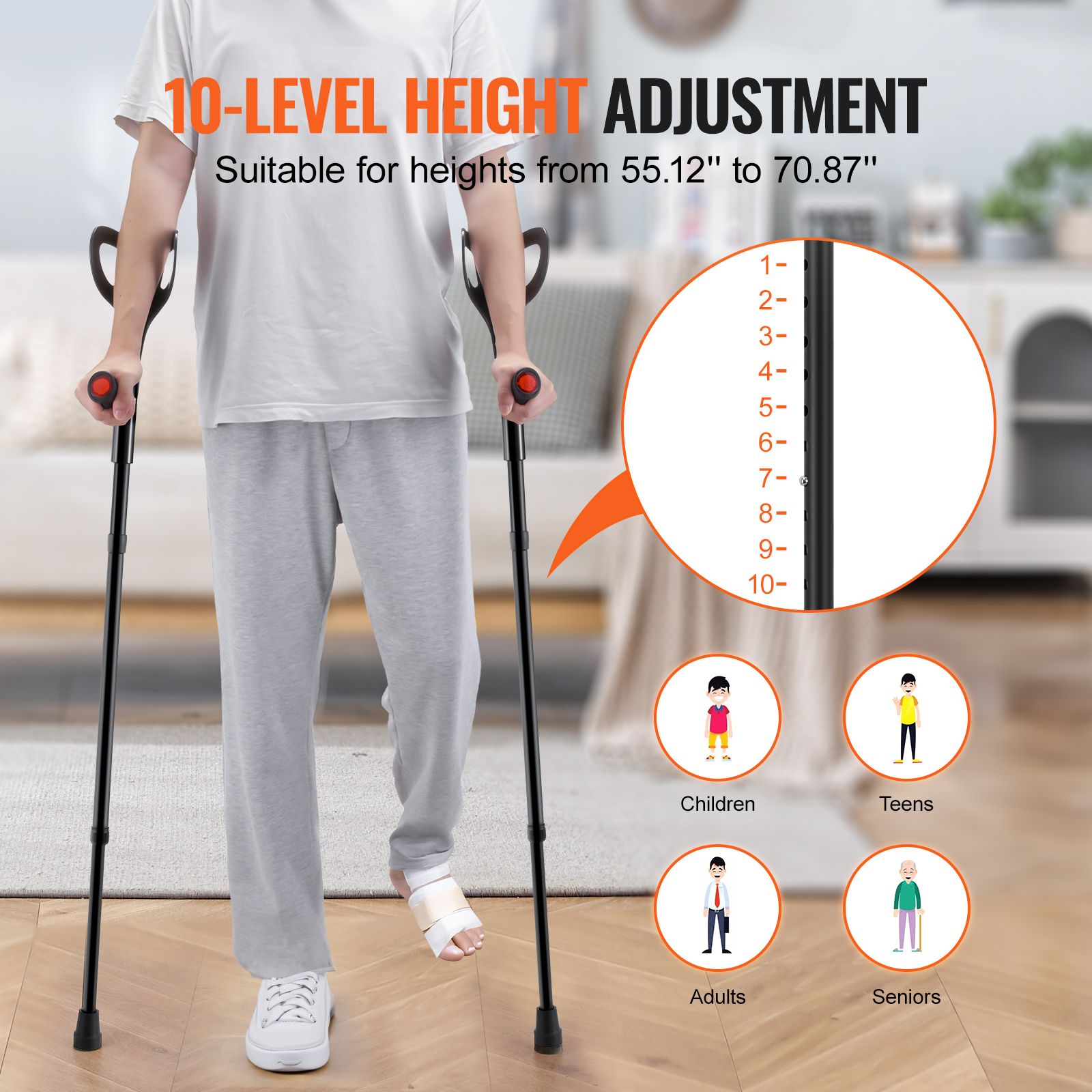 Forearm Crutches 10-Level Height Adjustable Walking Crutches 1 Pair 350LBS — image 3